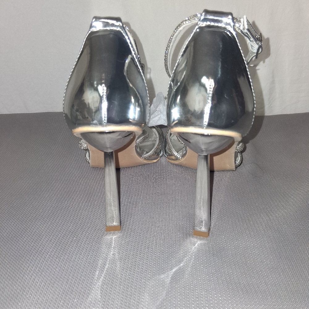 Wild Diva Louges Shiny Silver Strappy Heels Size 10 - Picture 12 of 15